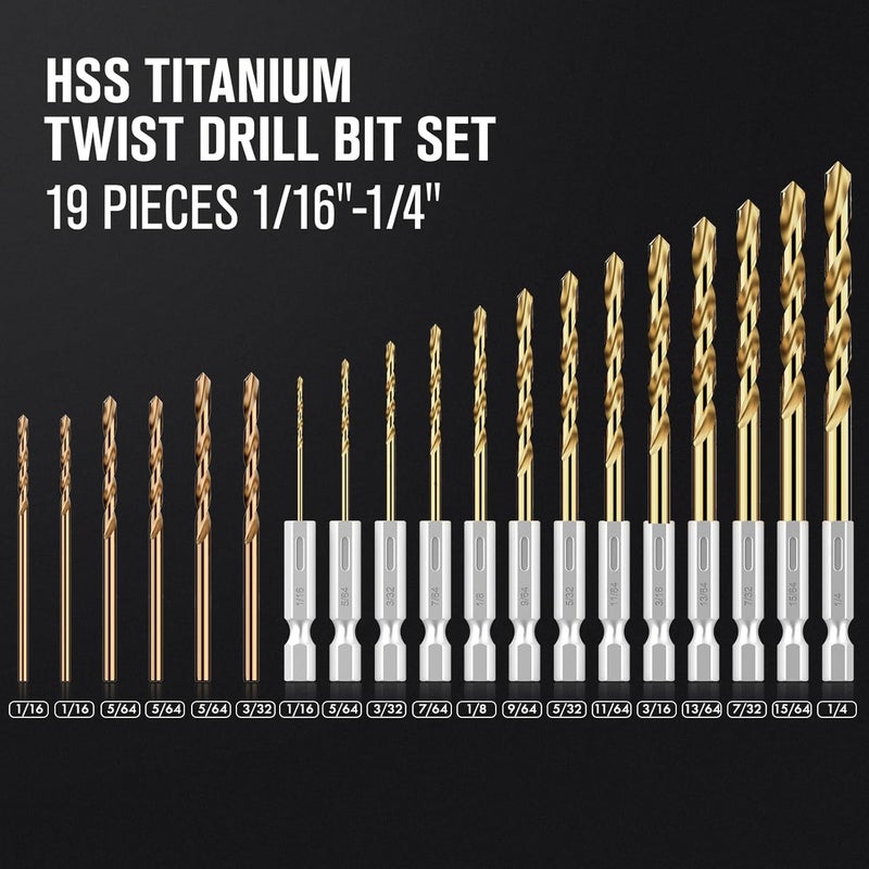 MACXCOIP Drill Bit Set, 19Pcs Twist Drill Bit (13Pcs Hex Shank Drill Bit Set+6Pcs Cobalt Drill Bit) for Sheet Metal, Wood, Plastic, Quick Change Design (1/16" - 1/4") - Image 2